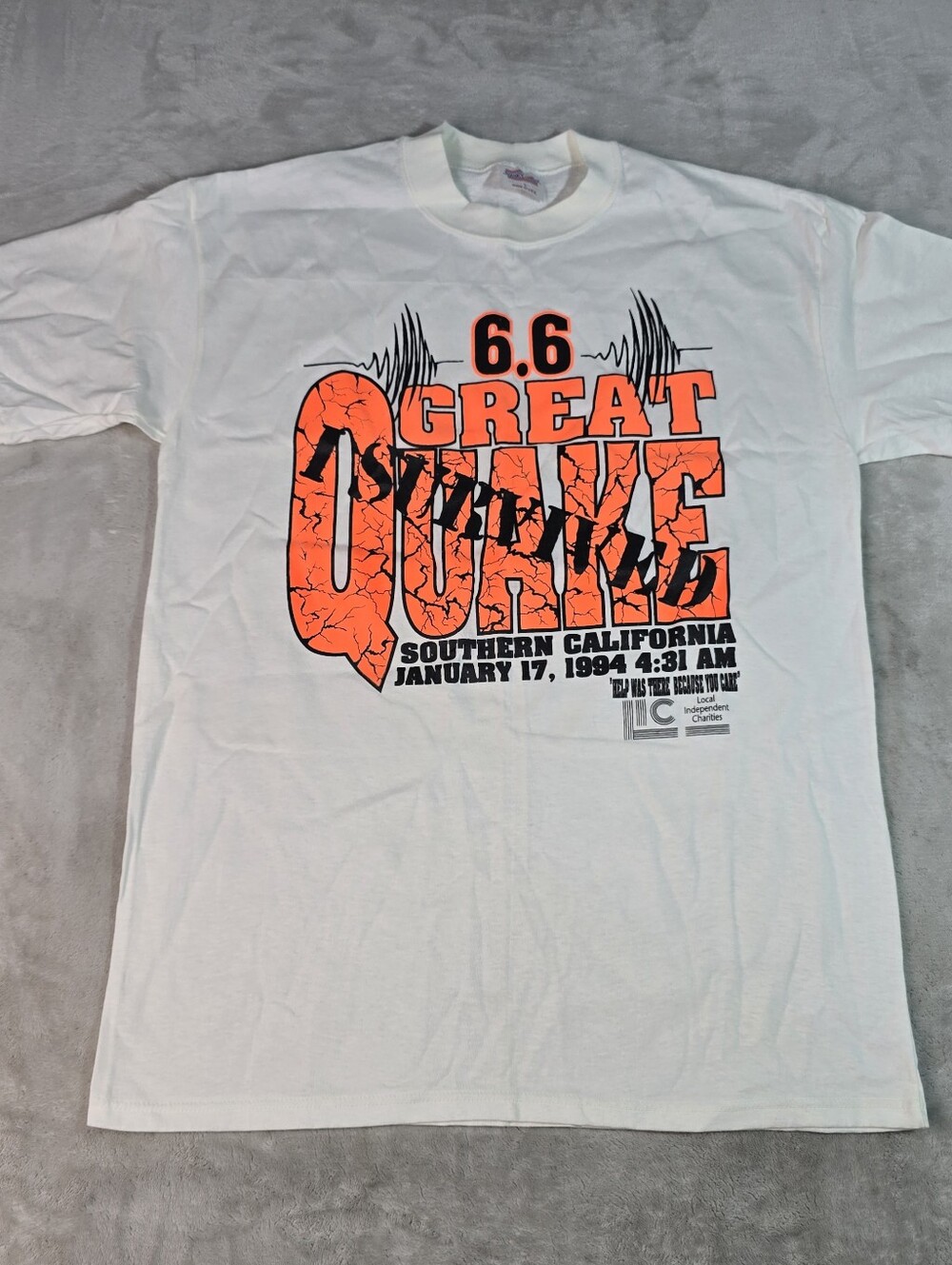 VTG NWOT Survived 6.6 Great Quake California 90s Single Stitched Shirt Lg